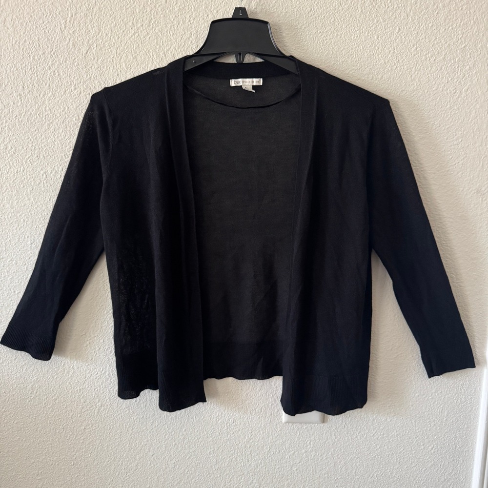 Cato Open Front Cardigan Women L Black Semi Sheer 3/4 Sleeve 90s Corporate Goth